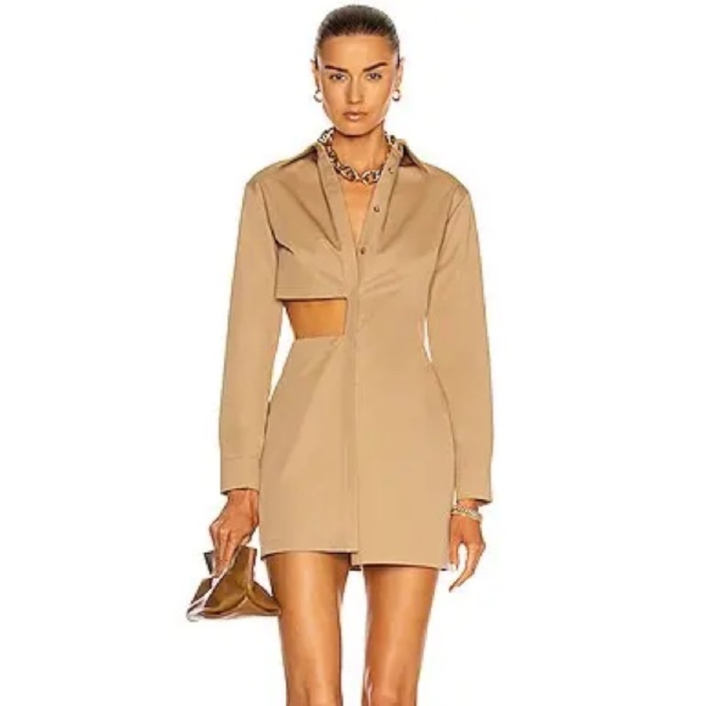 ZEYNEP ARÇAY Cutout Mini Shirt Dress In Neutral Tan Size 0